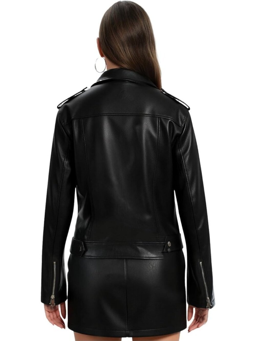 Women's Black Polyurethane Cropped Coat Cute Short Zip Up Vintage Leather Jacket - Picture 6 of 6